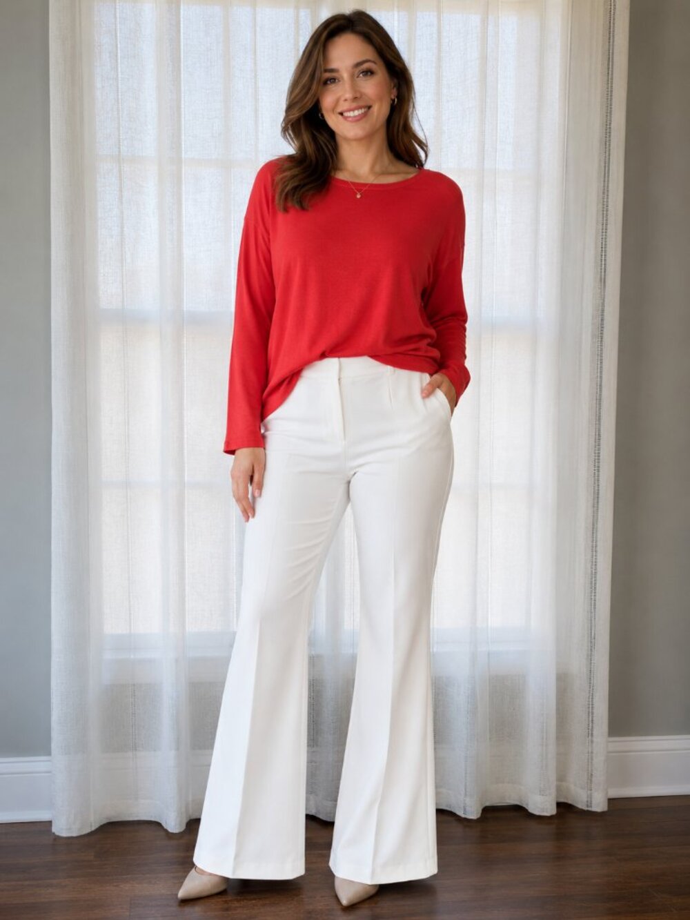 MAGASCHONI New York  Long Slve Scoop Neck Silk/Cashmere Orange Sweater L
